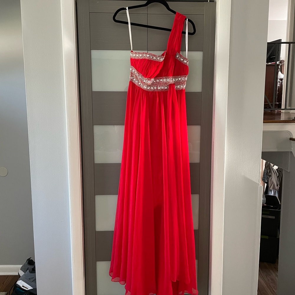 Red One Shoulder Prom Dress